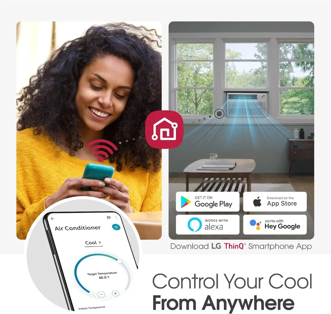 Climatiseur de fenêtre 12000 BTU télécommandé, application WiFi, filtre lavable ultra silencieux, refroidit cape, fédération pour moyen, nouveau, 2023