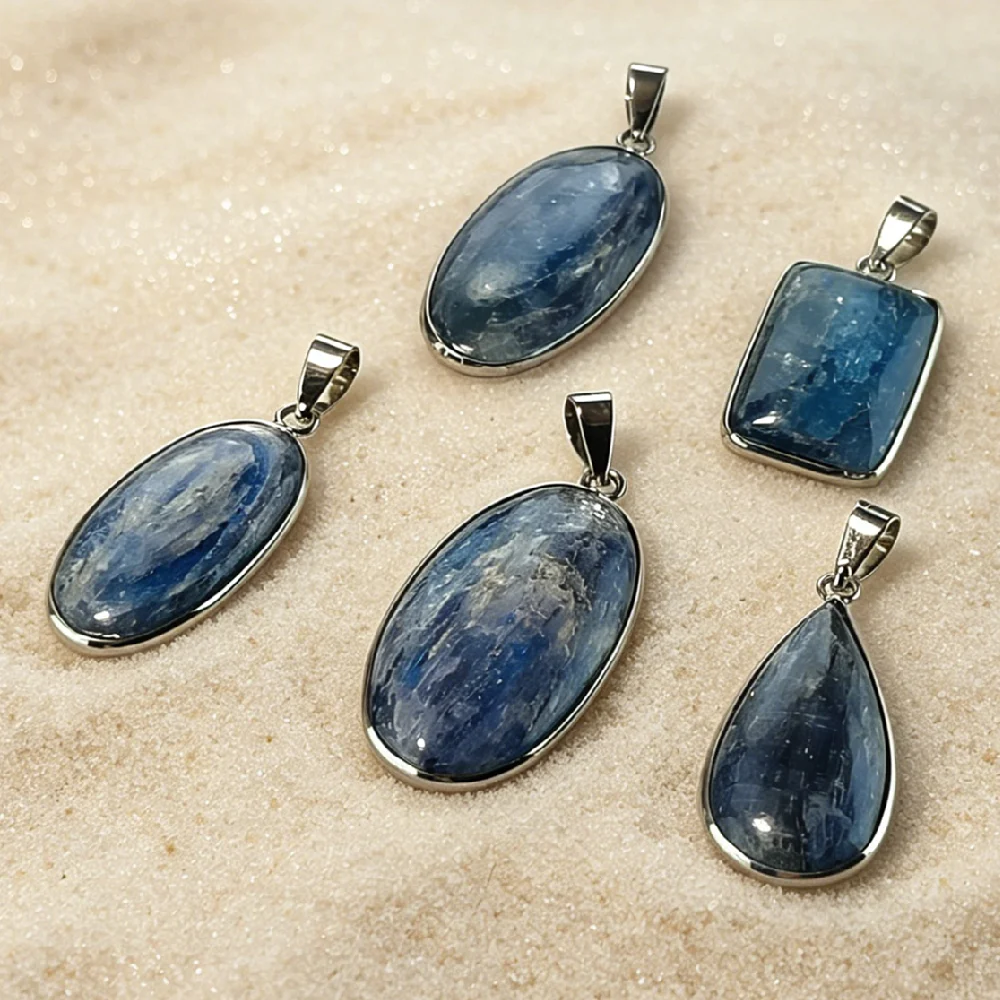 Tranquil Blue Kyanite Silver Plated Bezel Mounted Top Bail Assorted Shapes Wholesale Healing Chakra Craft Parts P2D257B