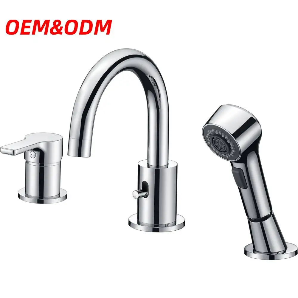 

3 Hole 8" Bathroom Hot&Cold Water Mixer Flexible Hand Hold Bathroom Pull Out Basin Shower Faucet With Sprayer
