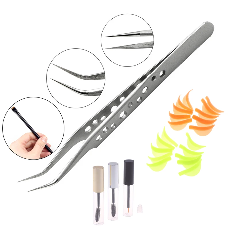 1PCS Straight Stainless Steel Rhinestones Picker Eyelash Tweezer Nippers Clip Tool Extensions Grafting Silicone Eyelash Perm Pad