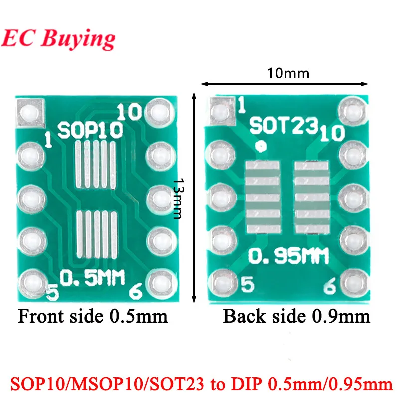 50Pcs/5pcs SOP10 MSOP10 SOT23 to DIP SMD Turn DIP10 0.55mm/0.95mm 2.54mm Pitch Adapter Plate Transfer Board PCB Pinboard Pin IC