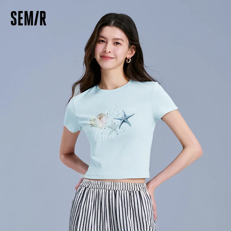 Semir Vacation Style Short Sleeve T-Shirt Women Petite Fit Cooling Print 2025 New Summer Beachwear Ideal for Tropical Holidays