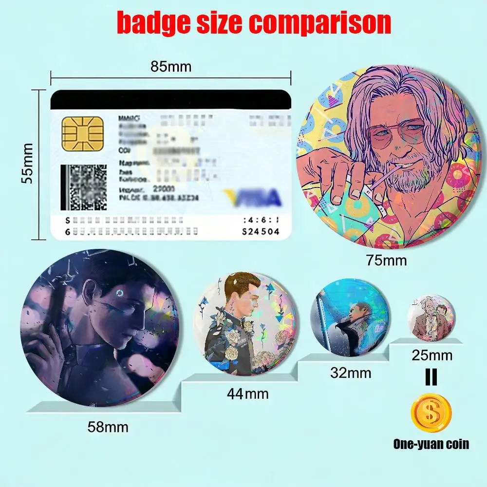 game RK800 Detroit Connor Laser reflective round badges pins bag clothing decorations collectibles gifts for friends