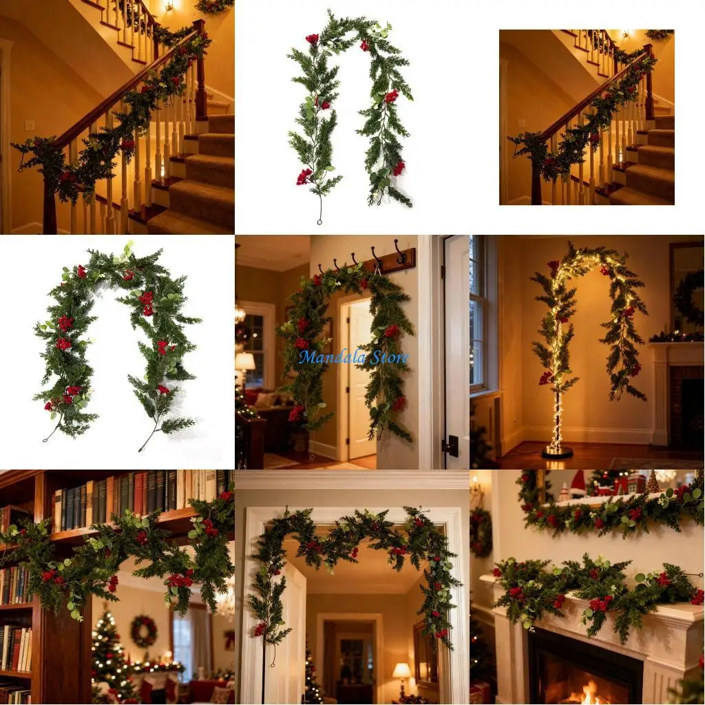 

U2JC Elegant Plastic Christmas Berries Money Garlands Reusable Pine Vine Ornament Festival Indoor Decoration