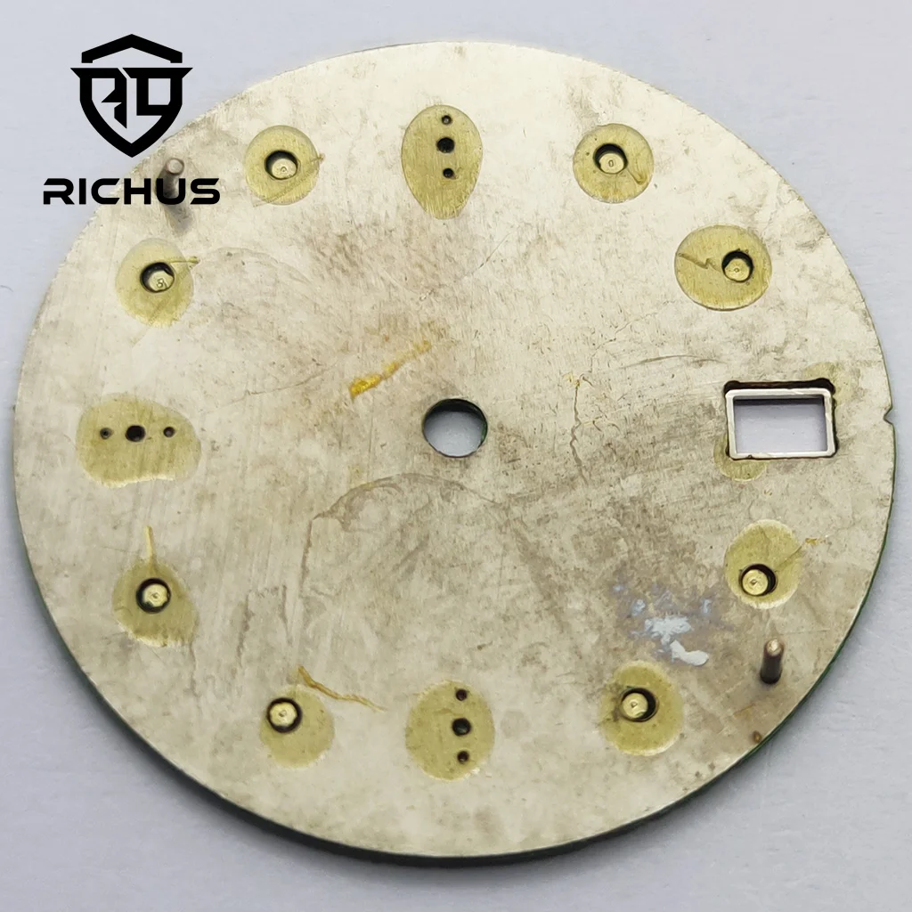 Esfera de reloj RICHUS de 28,5mm con manecillas de reloj, ajuste luminoso verde, movimiento NH34 NH35 NH36
