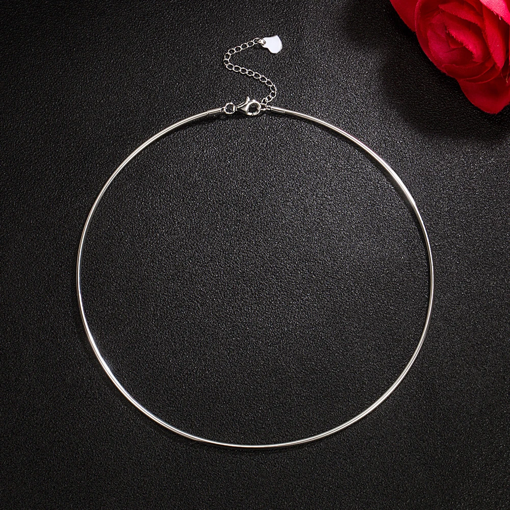 Gold Collar 925 Solid SilverTorques Ncklace For Women.Classic Simple Choker.Size 43-47cm Charm Lady Pendant Accessories Gift
