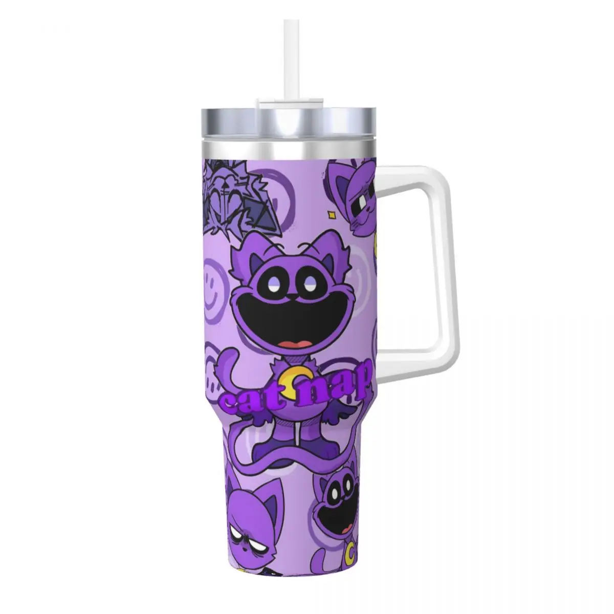 Stainless Steel Tumbler Smiling CatNap Dogday Mugs Cup With Straws Travel Hot Drinks Water Bottle Leakproof 40oz Thermal Mug