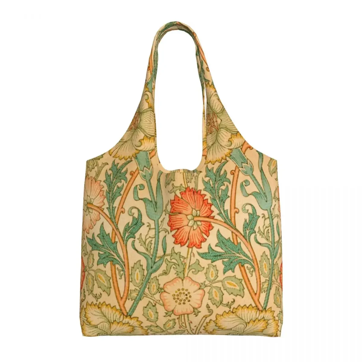 By William Morris Grocery Shopping Bags Canvas Shopper Tote Shoulder Bags Big Capacity Washable Floral Textile Pattern Handbag