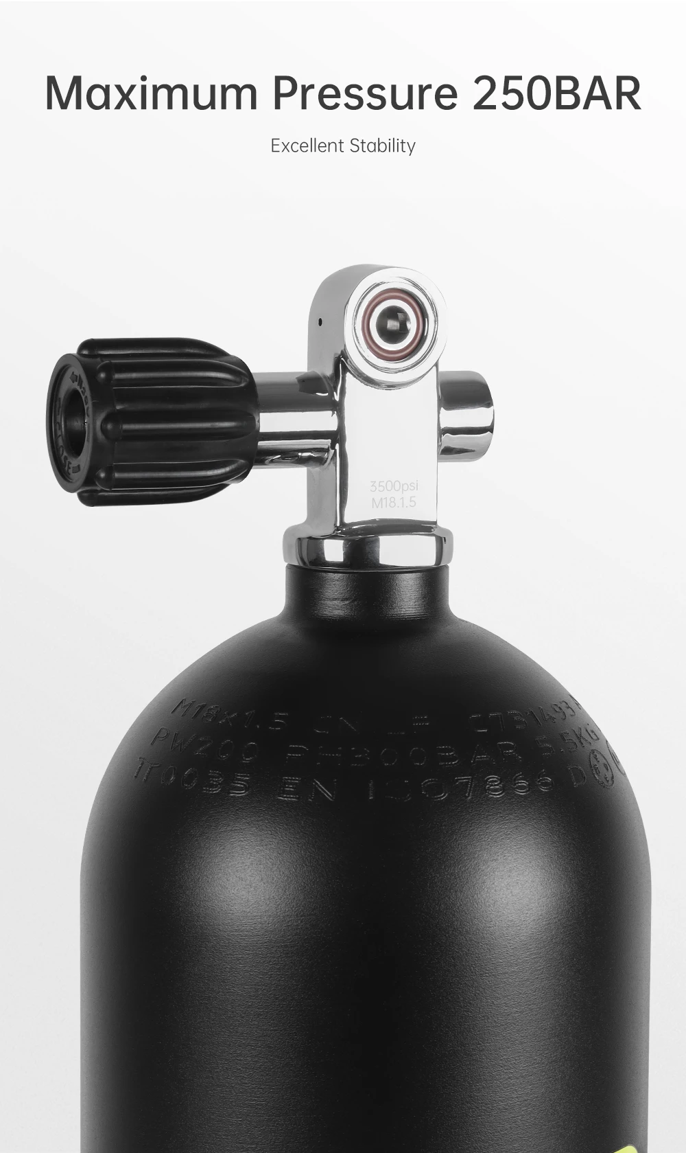 DIDEEP 3500Psi Tauchflaschenventil, Hochdruck DIN/YOKE Ventil, Tauchflaschenventil M18*1,5 Gewinde, Tauchflaschenzubehör – Detail 6