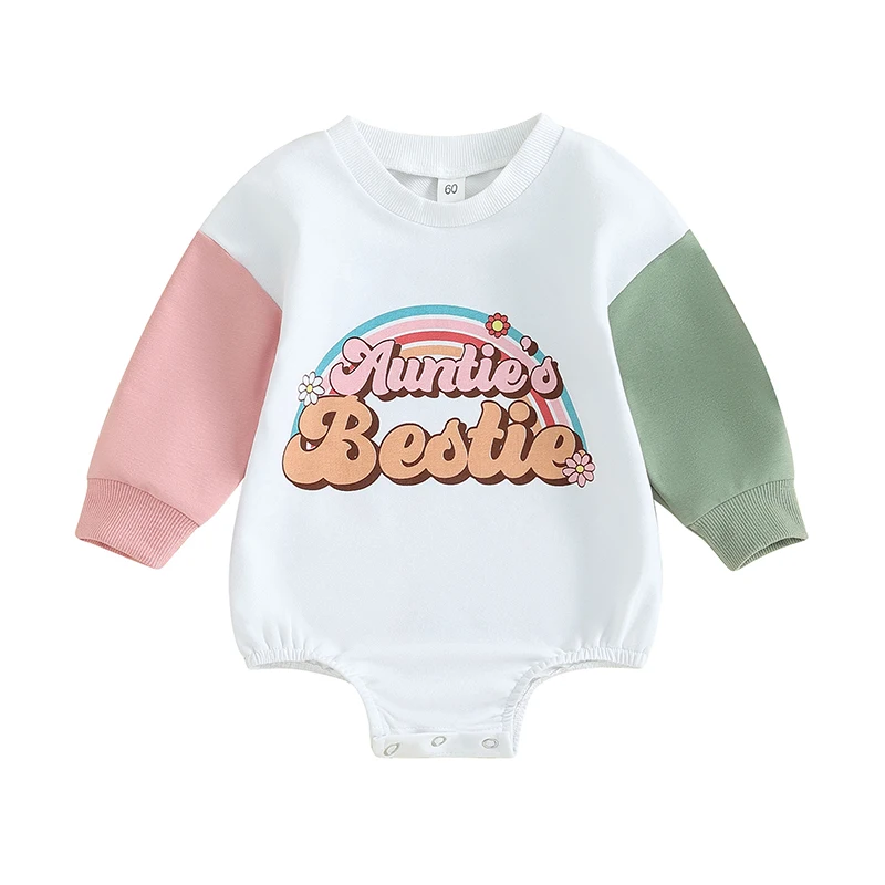 Baby Girl Boy Sweatshirt Romper Aunties Little Bestie Long Sleeve Bubble Romper  Outfit