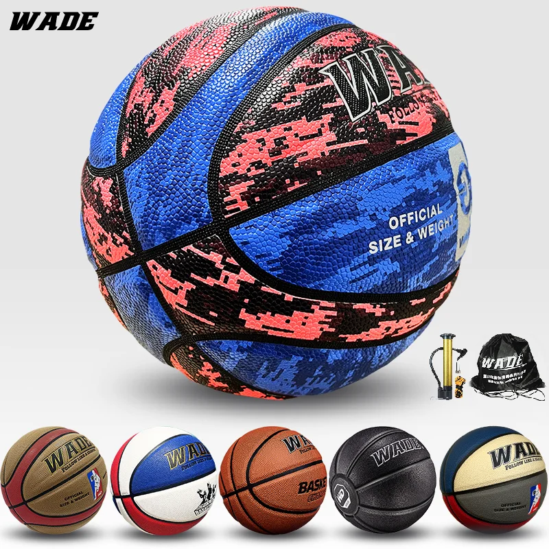 WADE Indoor/Outdoor 7# Basketball for Man Adult School Basketball PU Moisture Absorbing Leather Original Ball With Pump