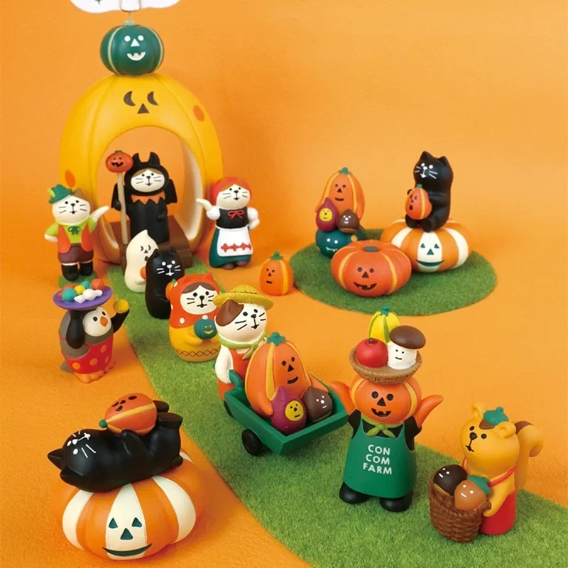 Halloween Pumpkin Cat Action Figures Miniature Scene Decoration Shooting Props Car Interior Desktop Ornament Accessories Gifts