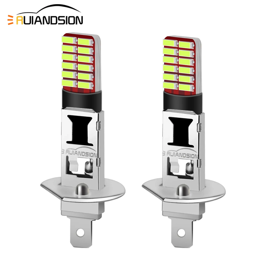 

2 шт. H1 светодиодная лампа дальнего света 6000K белый синий автомобильный светодиодный противотуманный фонарь дальнего света DRL 12 В 24 В 2 Вт 24SMD 4014 чипов