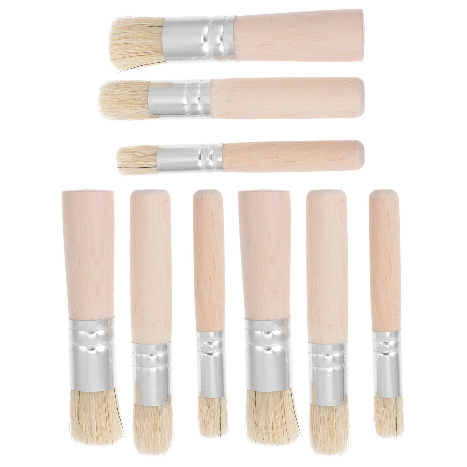 

9pcs 3 Sets Wood Handle Bristle Brushes For Painting Watercolor Oil Acrylic Stencil Art, Premium Paint Brush Set