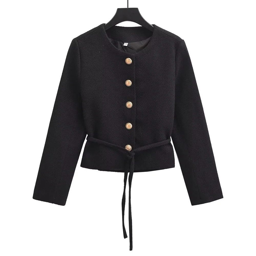 

Новое зимнее женское модное универсальное пальто с поясом и круглым вырезом