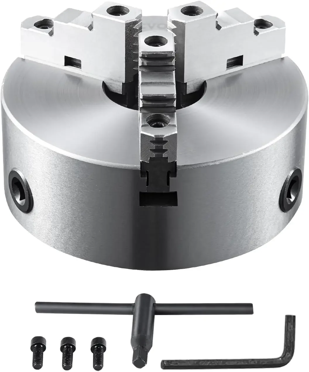 

3-Jaw Lathe Chuck, 8'', Self-Centering Lathe Chuck, 0.16-8 in/4-200 mm Clamping Range with T-key Fixing Screws Hexagon Wrench