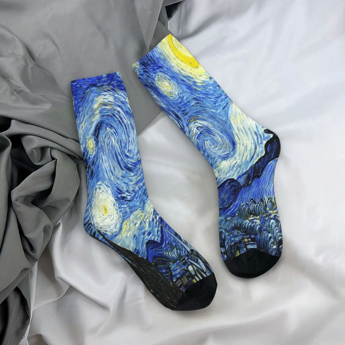 The Starry Night Van Gogh Oil Painting Art Socks Male Mens Women Winter Stockings Harajuku