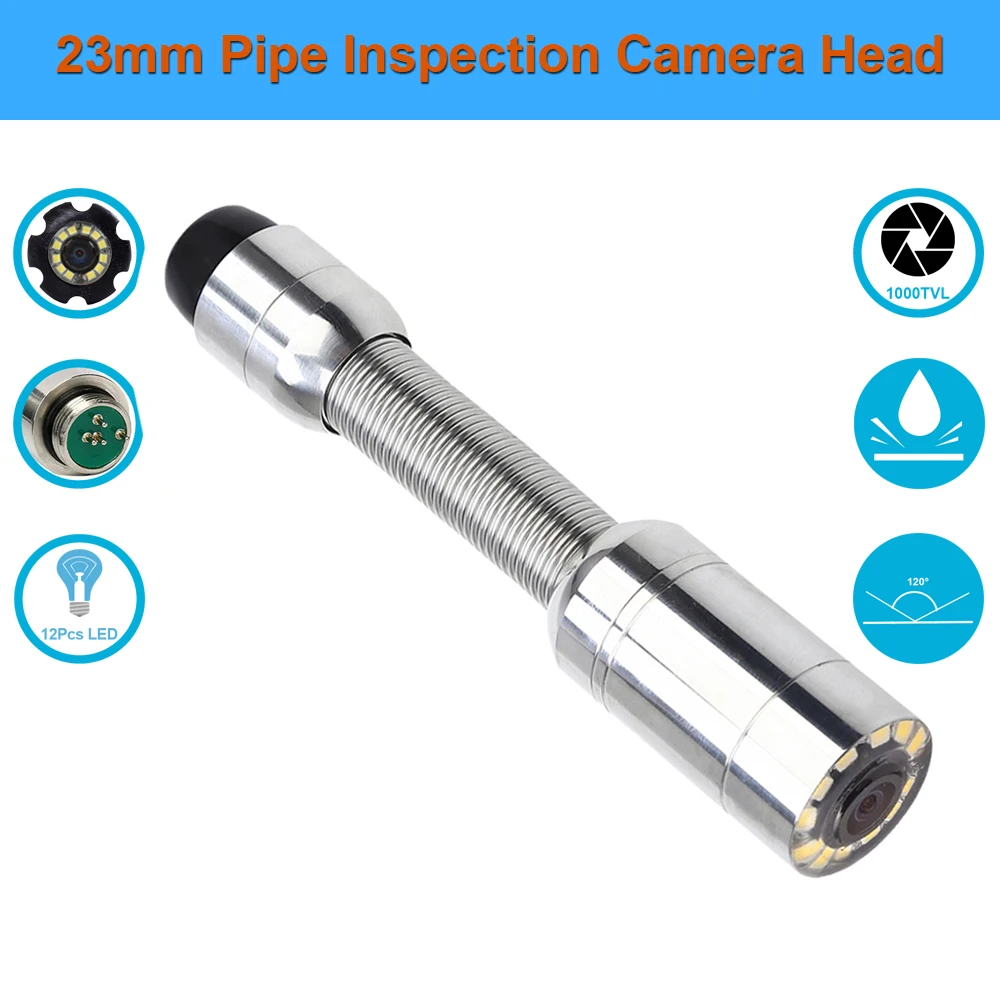 

23MM Waterproof Stainless Steel Industrial Pipe Endoscope 12pcs LEDS Sewer Drain Wall Inspection Camera Head Replacement