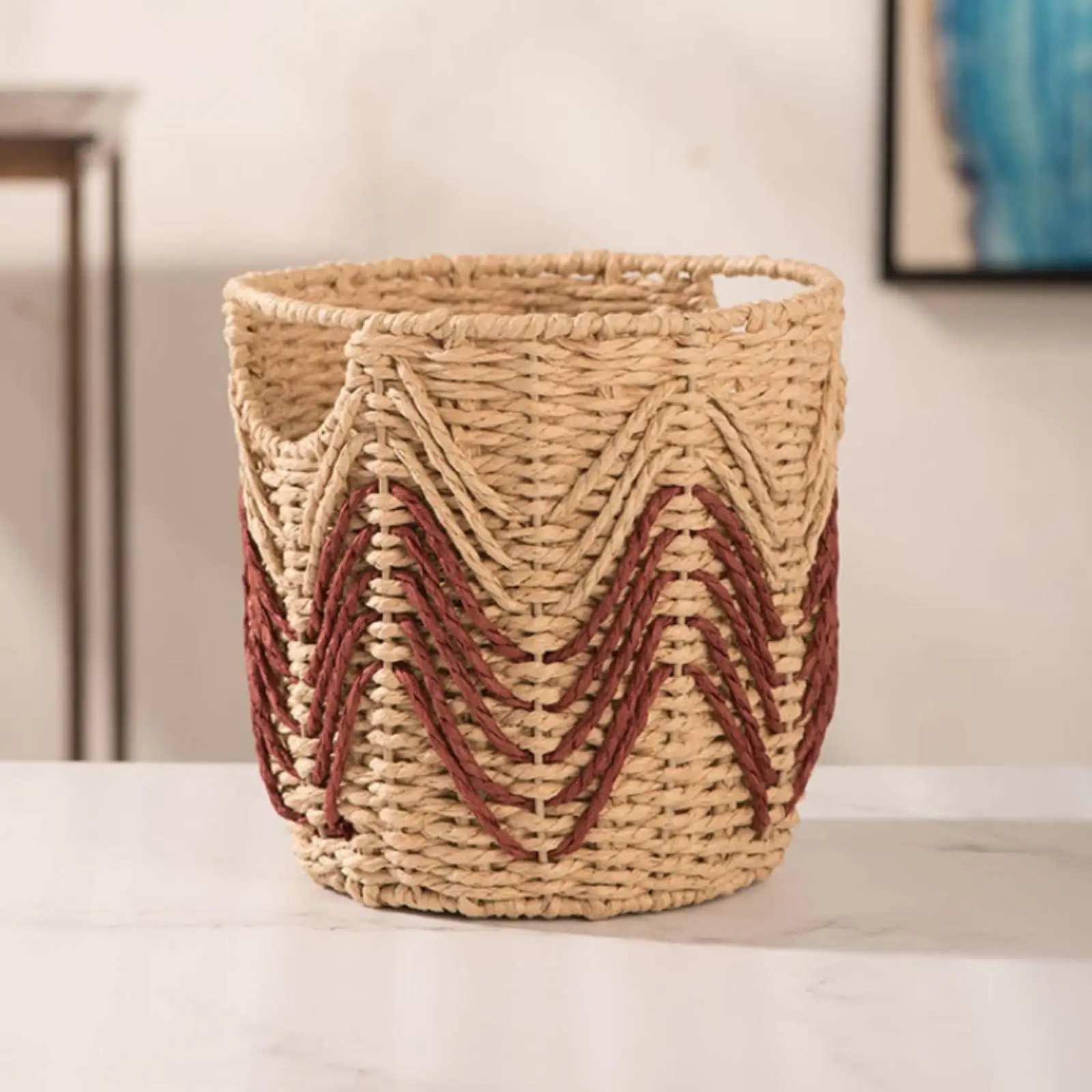 Paper Rope Woven Storage Basket with Iron Support for Small Items Shelf Table Bedroom Decor