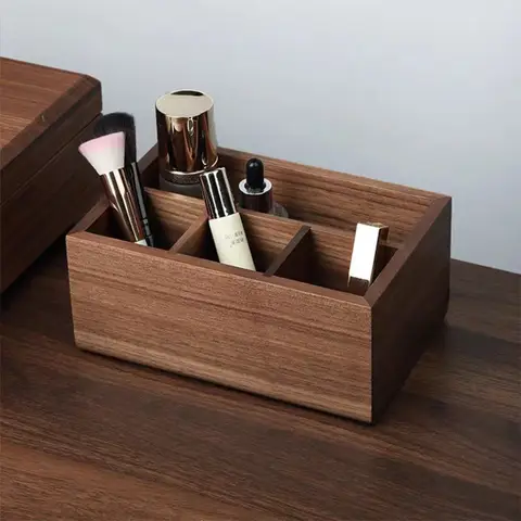 Multifunktionell förvaringslåda i svart valnöt, massivt trä, vardagsrum med fjärrkontroll, skrivbordsförvaringslåda, kosmetikaorganiseringslåda 12 best sales valnötslåda - №7