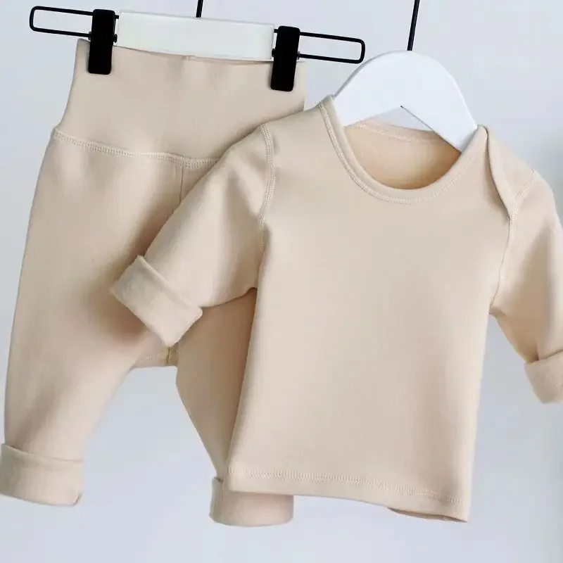 Baby Warm Underwear Set Baby Autumn Winter Velvet Home Children\'s Warm De Rong High Waist Boys Girls Autumn Clothes Autumn Pants