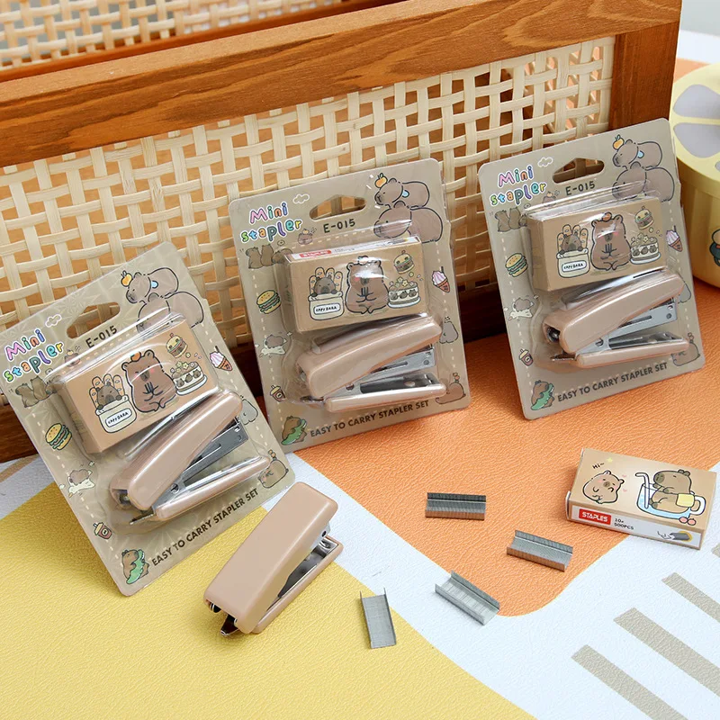 2 Sets Capybara Mini Stapler Set,Student Portable Desktop Compact Multi-function Stapler Office Binding Supplies