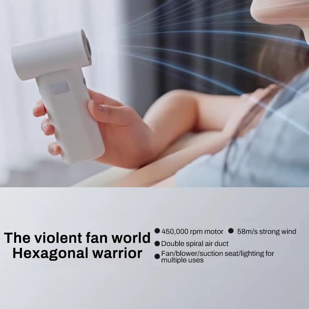 450000 RPM Handheld Fan 58m/s Type-C Rechargeable 6 Gear Adjustable Fast Cooling Outdoor Portable Ice Sensation Hurricane Fans