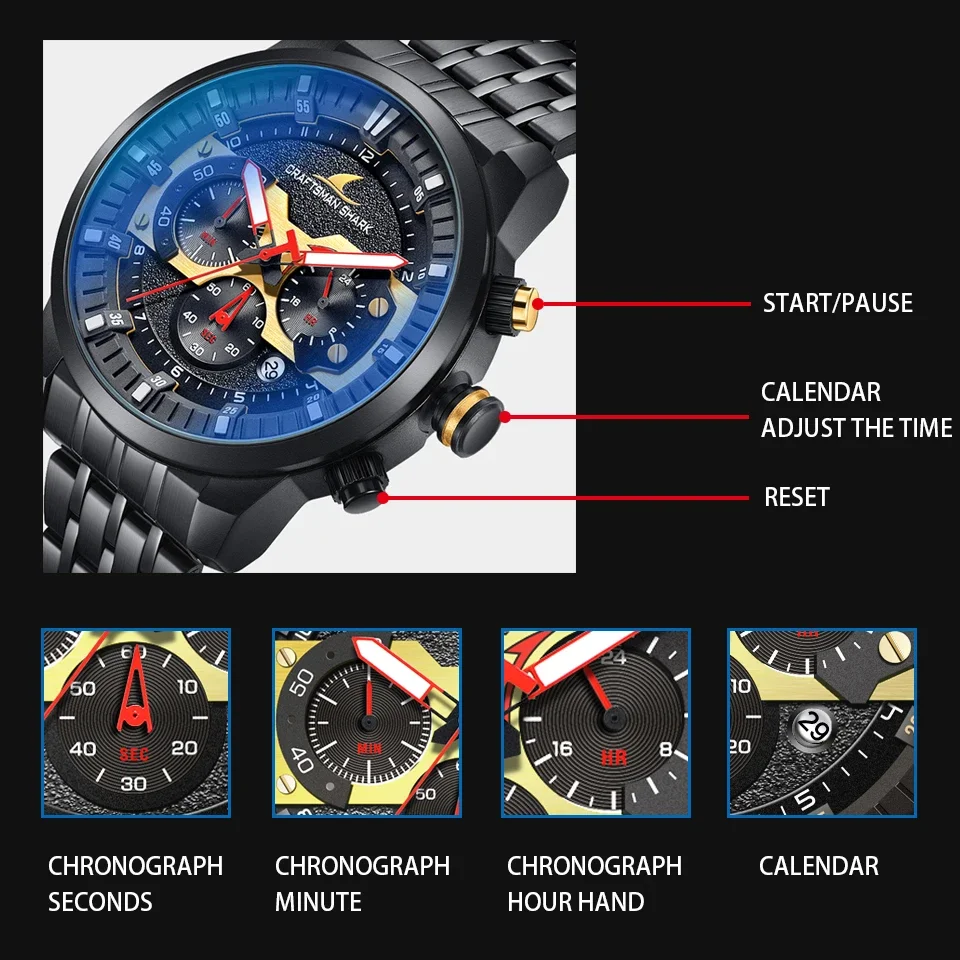 2024 New Men\'s Watches Top Luxury Quartz Watch For Men Automatic Date Speed Chronograph Sapphire Mirror Wristwatch