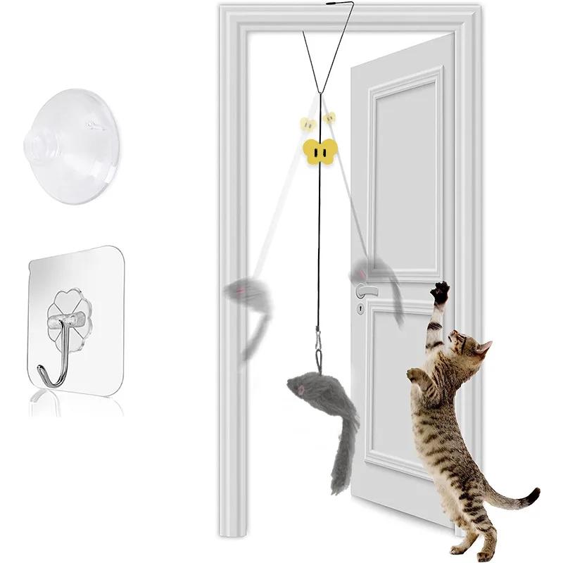 Interactive Cat Toy Door Hanging Cat Toy Retractable plaything Funny Self-hey kitten Scratch Rope Mouse Toy Pet Products 1Pc