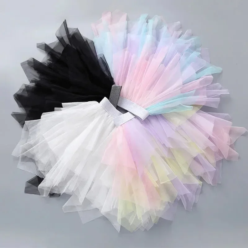 3-12Yrs Gauze Girls Skirts 2023 Rainbow Irregular Skirt Children\'s Bottomst Girl Tutu Princess Dance Skirt Mother Child Skirt