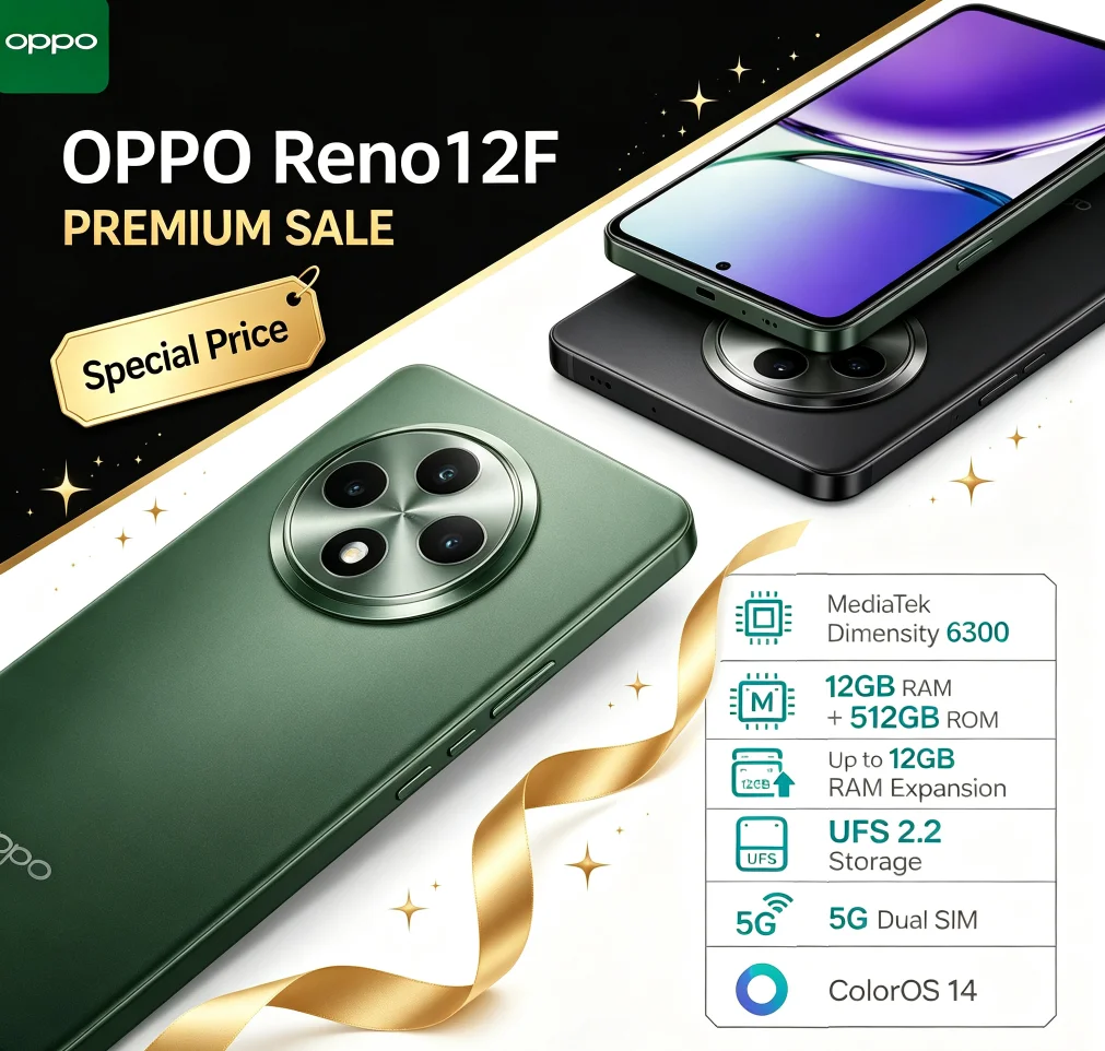 Top‑Rated 2026 OPPO Reno12F Global Unlocked Cellphone 12GB 512GB Premium Large Storage Optimized Operation Smooth Android Mobile