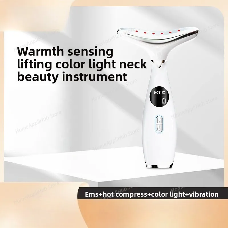Beauty Instrument, Neck Beauty Instrument, Household Neck Massager with Colored Light, Microcurrent and Vibration Functions usb