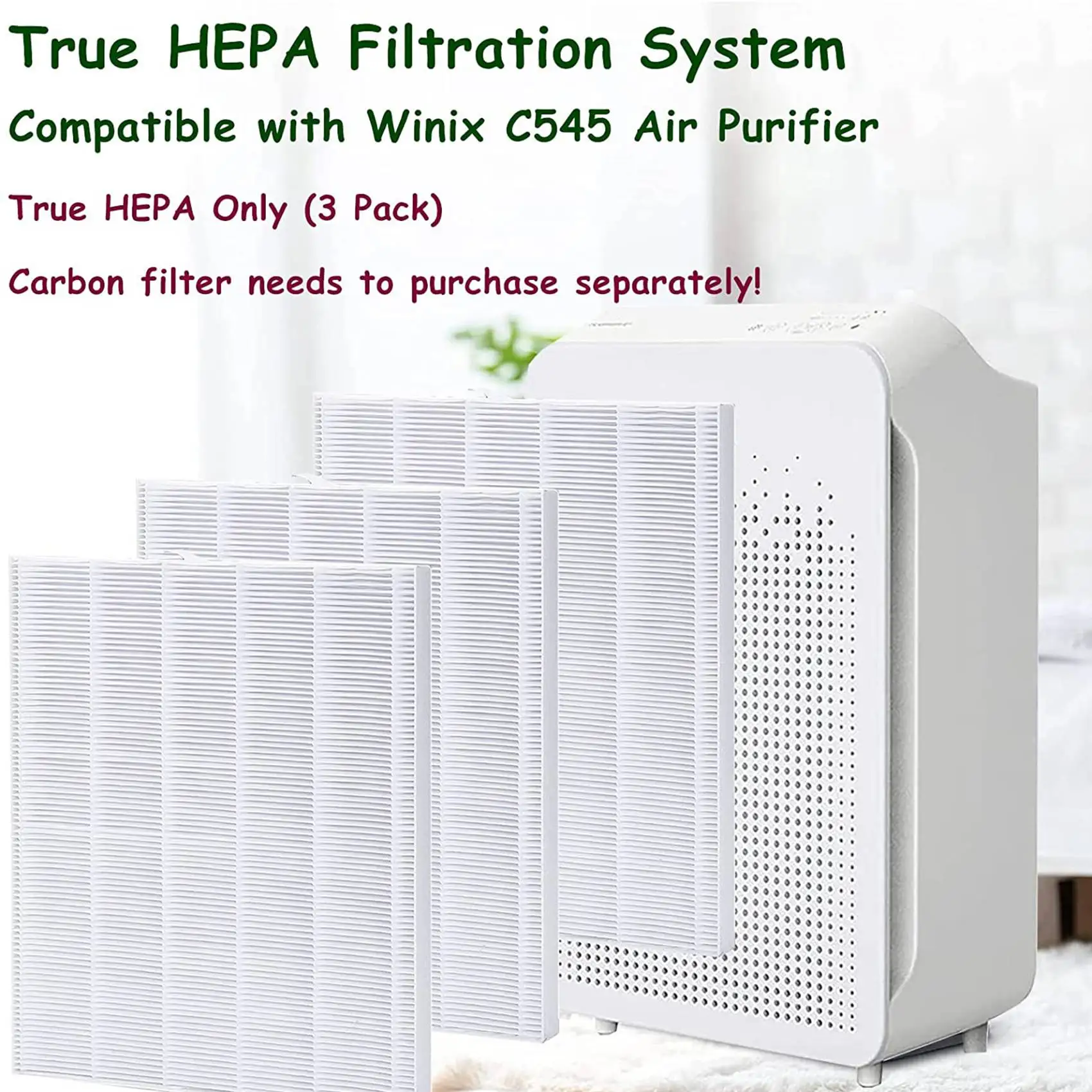 HEPA Replacement Filter S for Winix C545 Air Purifier, Replaces Winix S Filter 1712-0096-00, 3 Pack HEPA Filtrer Only