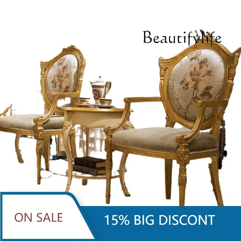 

Европейское роскошное кресло из массива дерева с резьбой и золотым декором, для отдыха, французское кресло для переговоров в отеле, угловая комбинация X