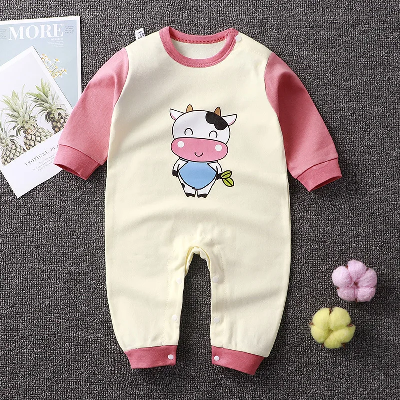 2024 Frühling Herbst Neugeborene Mädchen Jungen Kleidung 0 bis 3 Monate Cartoon niedlichen Druck Langarm Stram pler Overalls Baby kleidung bc869