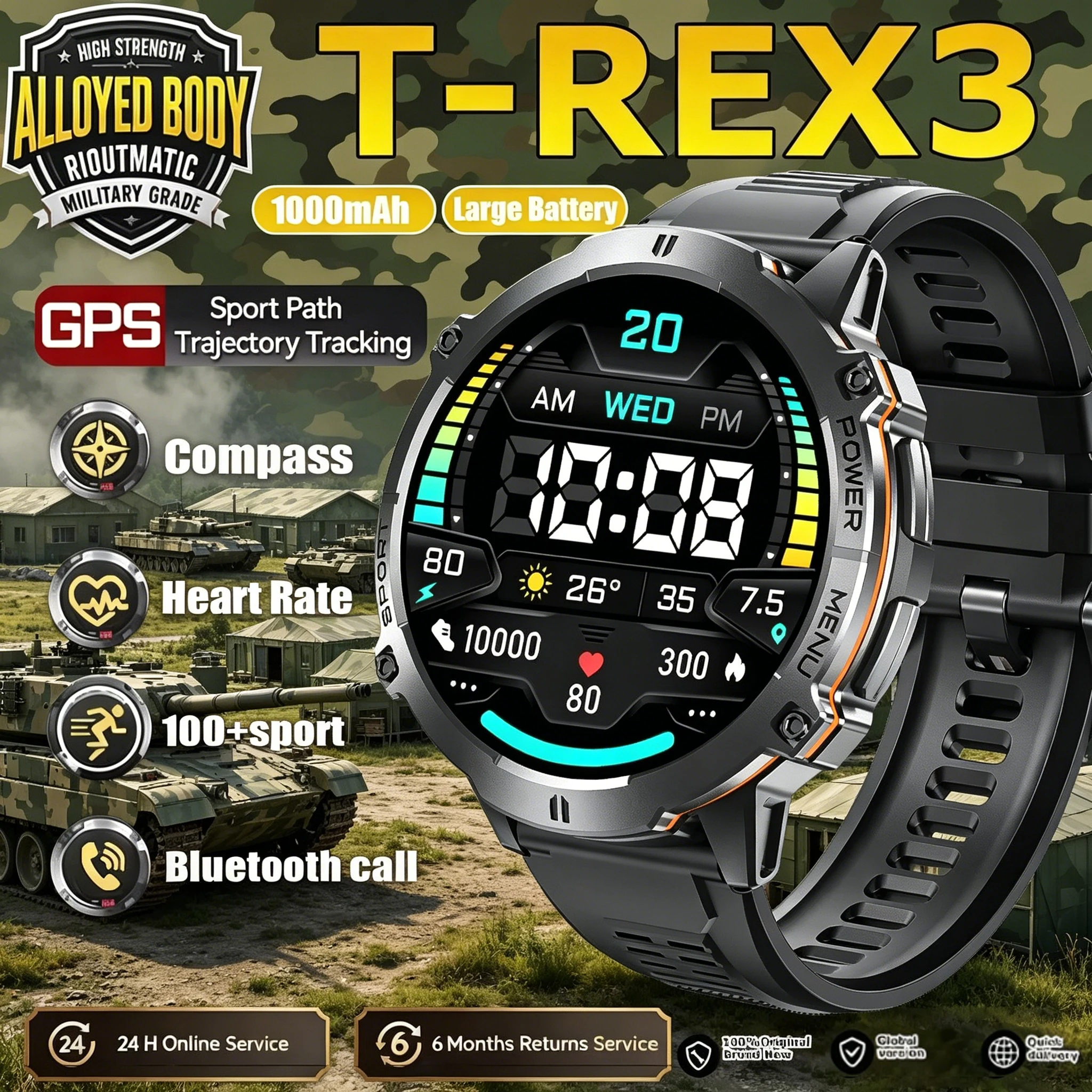 Smartwatch Military Watches For Men - 2026 Nieuwe TANK X3 Pro 1000mAh