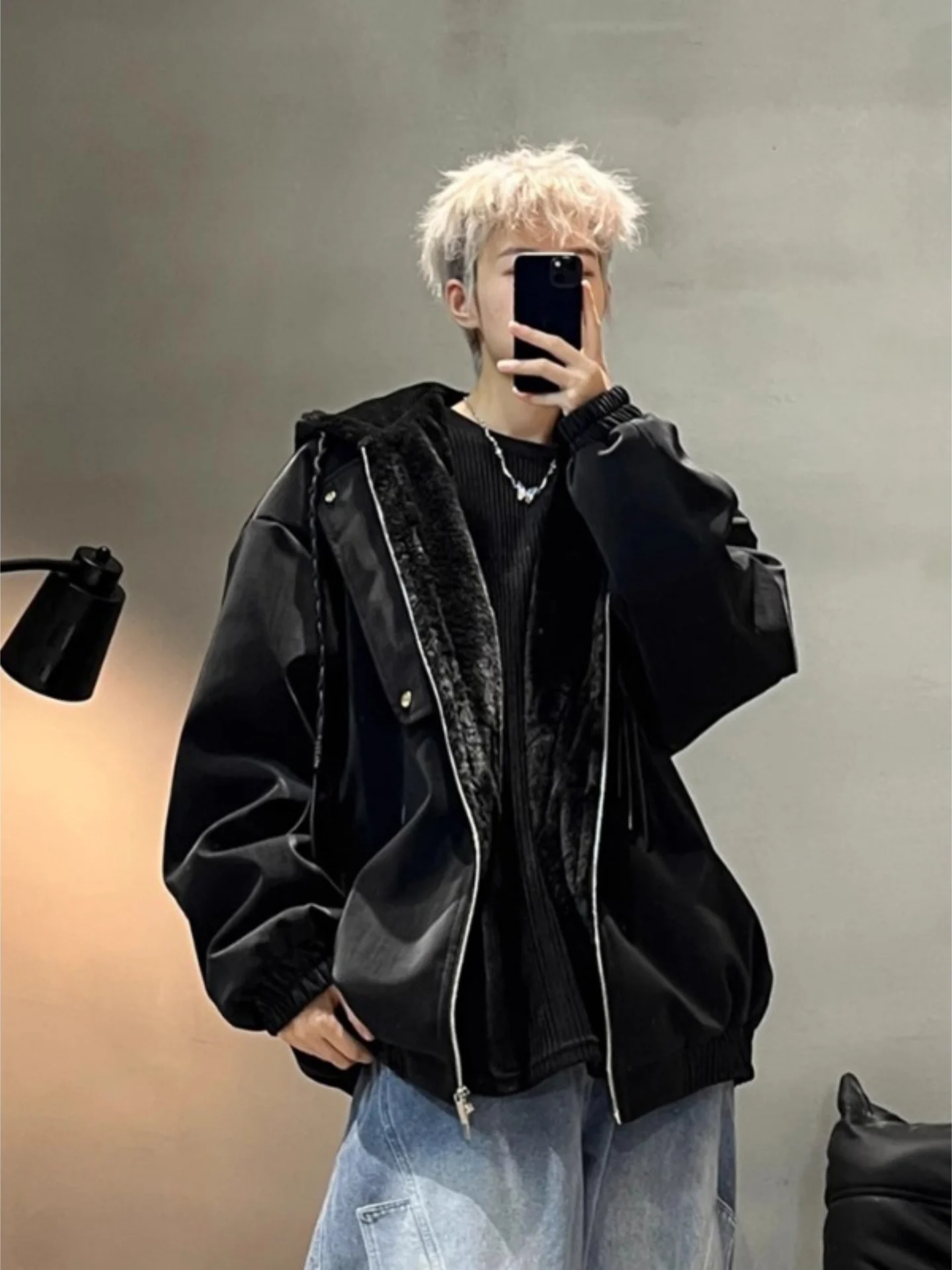 

Thiened Winter American Sle Jaet Tee-Proof Hooded Men's Loose Cotton Coat Warm Outerwear Faionable Casual Wear