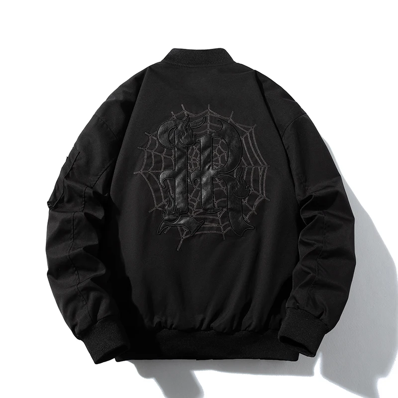 

Spring Autumn Trendy Brand Embroidered Pilot Jaet Men's Loose Baseball Sle Casual Outerwear Polyester Long Sve Zipper