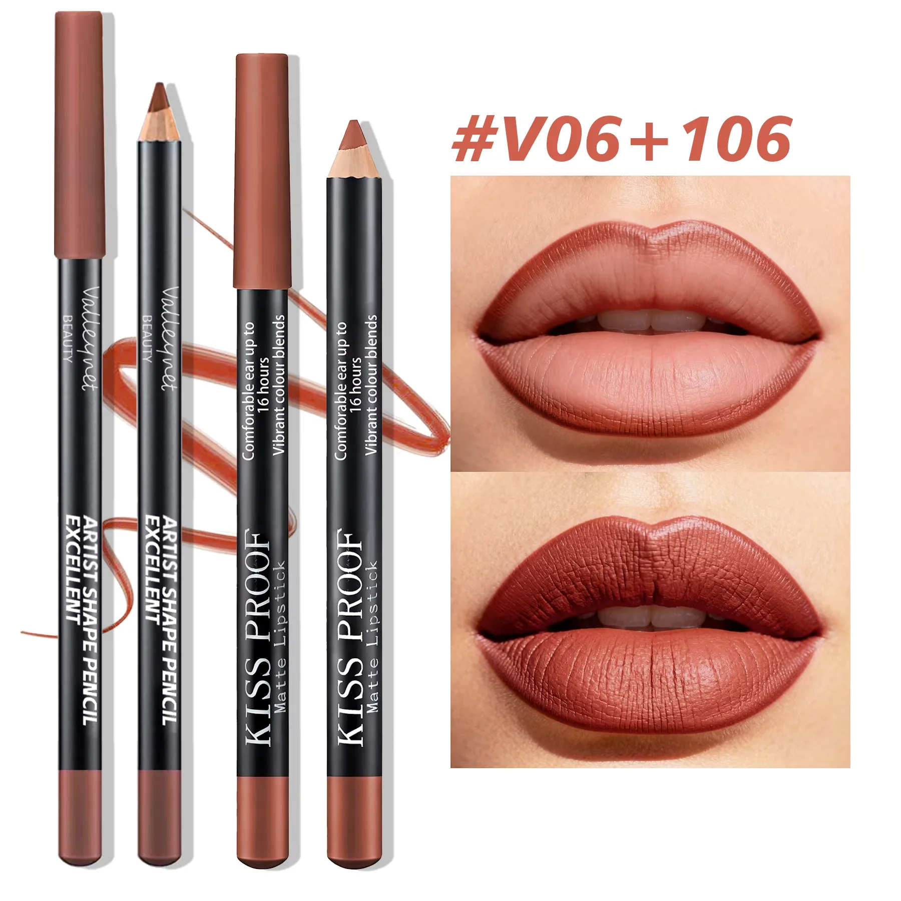 طقم مكون من قطعتين من أحمر الشفاه المخملي غير اللامع وملمع الشفاه - مقاوم للماء يدوم طويلاً يخلق مجموعة شفاه بمظهر مكياج يومي. #2