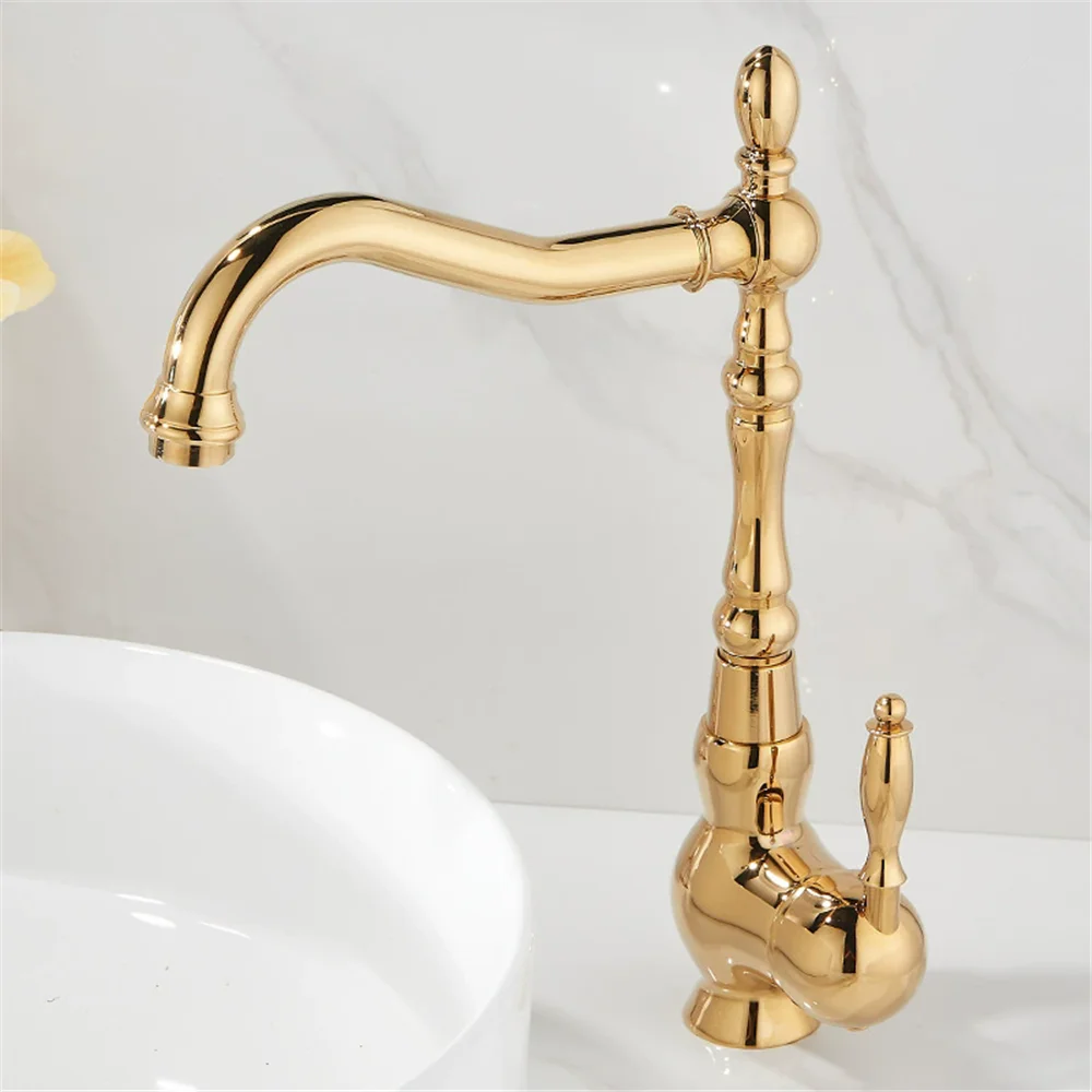 

Tuqiu Gold Tall Torneiras Смеситель для ванной комнаты Смеситель для раковины Антикварный смеситель Lavotory Смесители для раковины Смеситель для горячей и холодной воды Кран