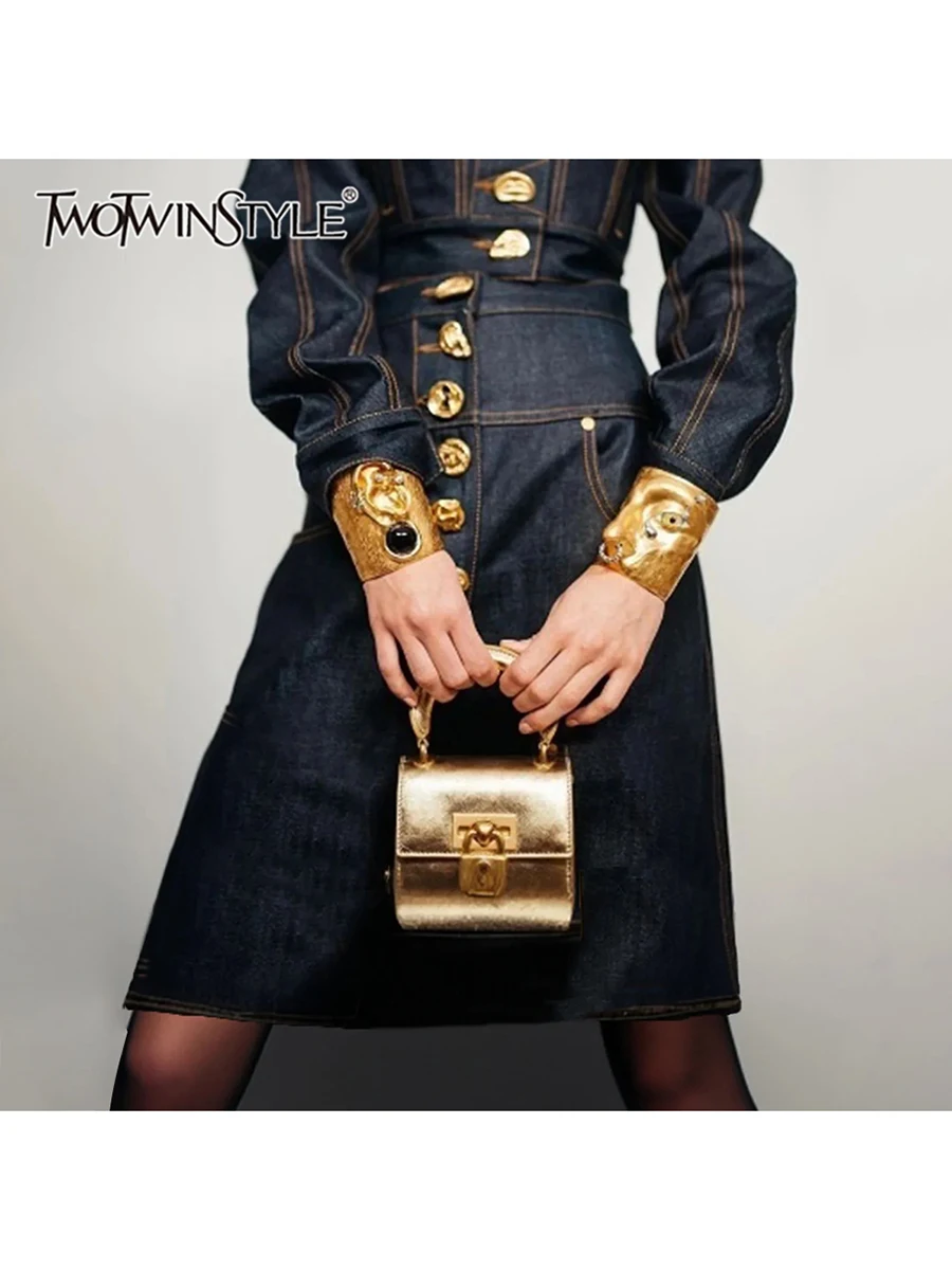 TWOTWINSTYLE Solid Spliced Button Slimming Skirt For Women High Waist Temperament Elegant Skirts Femle Fashion Style Clothes