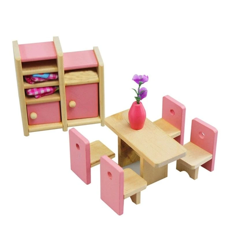 U13F Esszimmerfigur Model Realistisches Vintage Life Szene Puppenhaus tun Game Möbel für Schlafzimmer Esszimmer