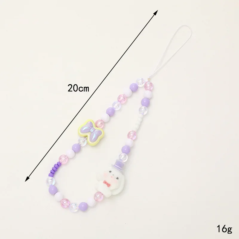 Acrylic Cute Butterfly Beaded Phone Chain Jewelry Lanyard for Women Birthday Gift Bow Flower Eyes Charm Non-slip Phone Case Rope