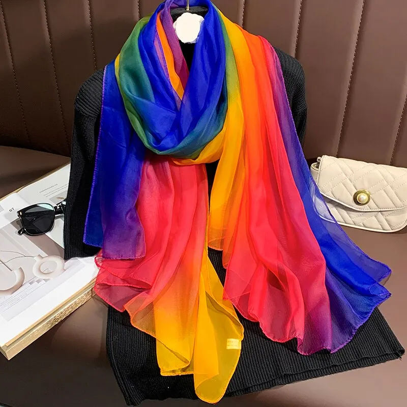 Summer Long Silk Satin Scarf Shawl Wraps Female Fashion Print Sunscreen Beach Stoles Hijab Pashmina Bufanda Ladies Head Scarves