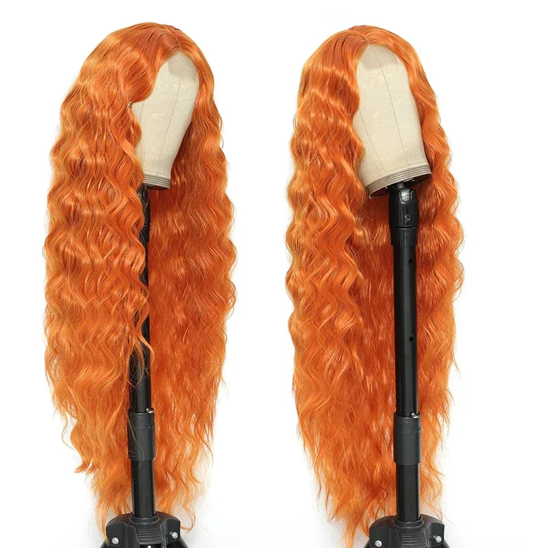 13x6 ลูกไม้ด้านหน้าผมสังเคราะห์ลอนน้ำผมหยิกสังเคราะห์ 32 นิ้วปุยและเป็นธรรมชาติเหมาะสำหรับงานปาร์ตี้ประจำวันของผู้หญิง