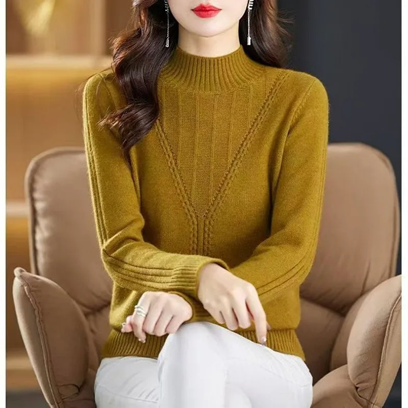 

Women's Sweater Blouse New Half High Collar Pullover Autumn Winter Clothes Woman Elegant Long Sleeve Tops Female Knitwear Jumper