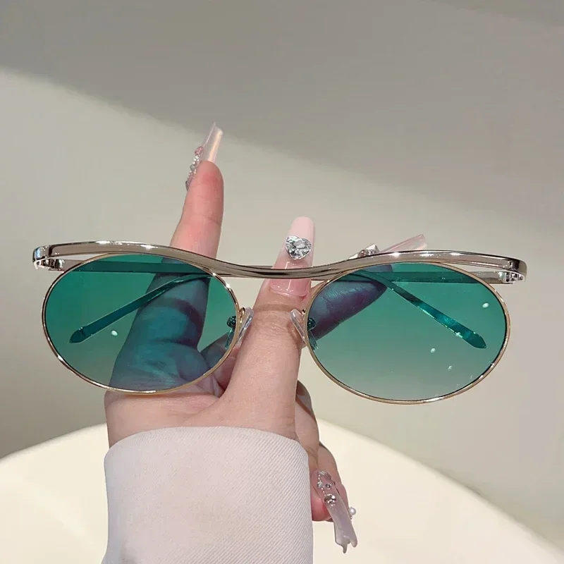 Gm lumias oval óculos de sol dos homens novo vintage metal aro gradiente ao ar livre tons feminino na moda design da marca luxo decoração óculos de sol