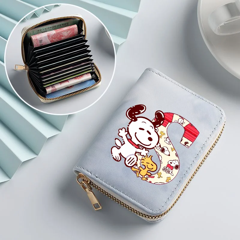 

Snoopys Coin Purse Cute Zipper PU Wallet Cartoon Letter Student ID Holders Multi Slot Bag Fashion Card Package Kid Birthday Gift