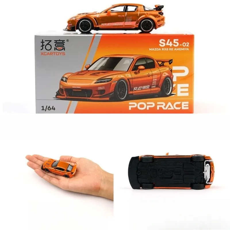 XCARTOYS POPRACE 1/64 S45-02 Mazda RX8 Amamiya MAZDA Electroplated Orange Alloy Racing Car Model