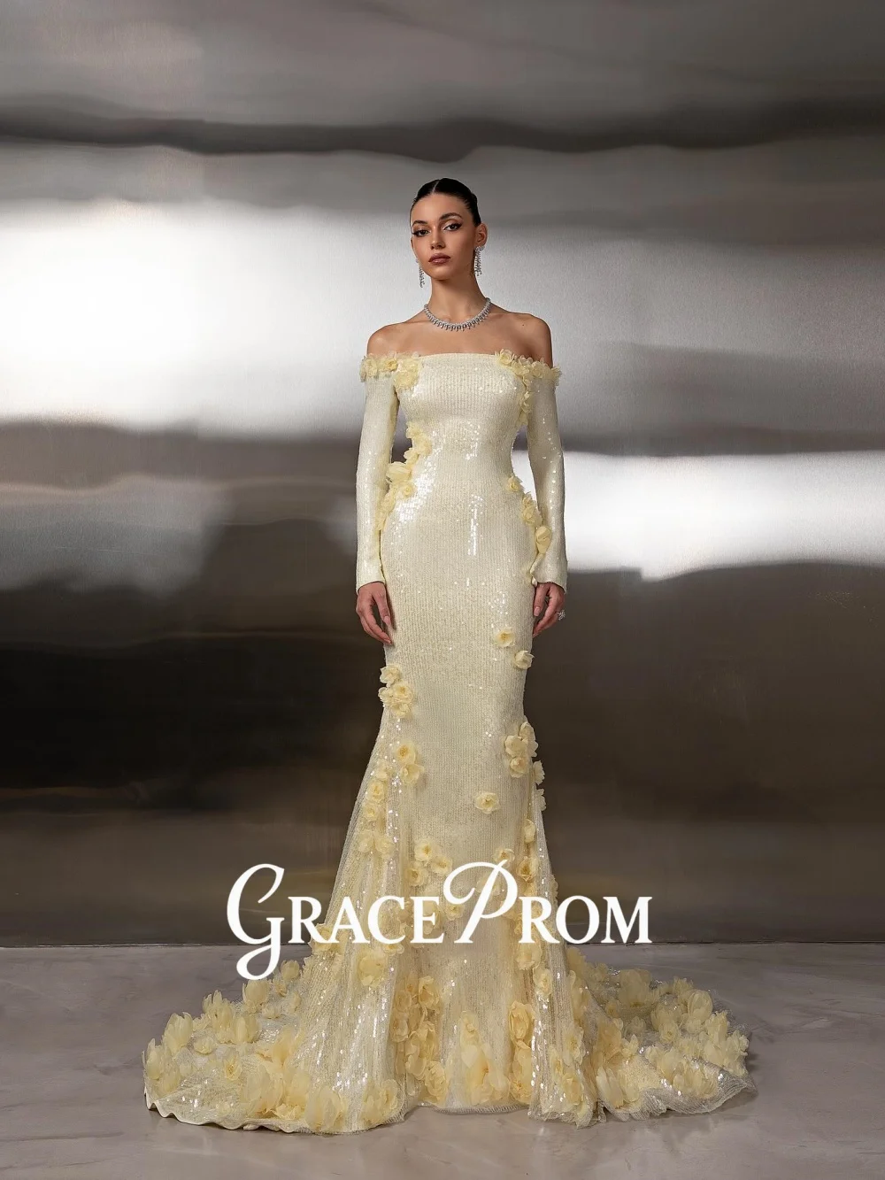 

Стильное желтое вечернее платье 2026. Роскошное ковровое платье с блестками. Модное вечернее платье длиной до пола.